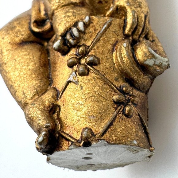 Gold Cherub Angel Figurines Set Of 2 Playing Flute Sitting On Rock Resin Vtg - Picture 7 of 10